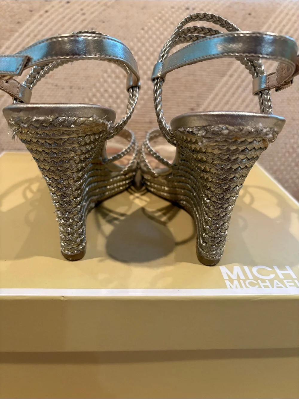 Michael Kors Metallic Gold Braided Wedge Sandals